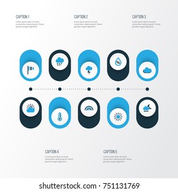Weather Colorful Icons Set. Collection Of Overcast, Blizzard, Rainstorm And Other Elements. Also Includes Symbols Such As Rainstorm, Wind, Storm.