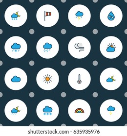 Weather Colorful Outline Icons Set. Collection Of Thunderstroke, Freeze, Flag And Other Elements. Also Includes Symbols Such As Rainbow, Percent, Thunderstroke.