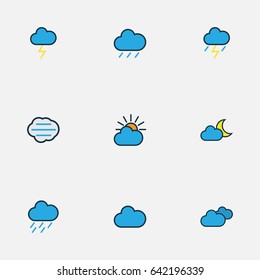 Weather Colorful Outline Icons Set. Collection Of Tempest, Twilight, Hazy And Other Elements. Also Includes Symbols Such As Rain, Hazy, Wind.