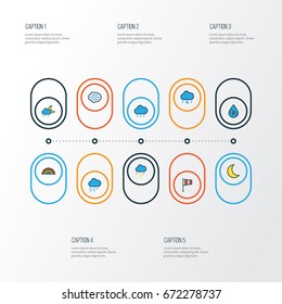 Weather Colorful Outline Icons Set. Collection Of Lunar, Hazy, Raindrop And Other Elements. Also Includes Symbols Such As Wind, Moon, Snow.