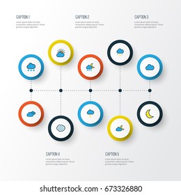 Weather Colorful Outline Icons Set. Collection Of Moonbeam, Tempest, Freeze And Other Elements. Also Includes Symbols Such As Twilight, Lightning, Thunderstroke.