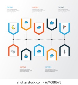 Weather Colorful Outline Icons Set. Collection Of Windy, Moonbeam, Hazy And Other Elements. Also Includes Symbols Such As Degree, Wind, Hazy.