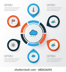 Weather Colorful Outline Icons Set. Collection Of Scale, Flag, Twilight And Other Elements. Also Includes Symbols Such As Vane, Moon, Wind.