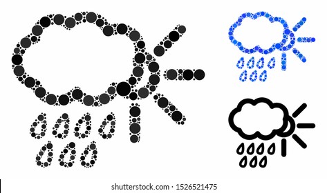Weather composition for weather icon of small circles in different sizes and color tones. Vector small circles are grouped into blue illustration. Dotted weather icon in usual and blue versions.