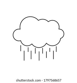 concepto meteorológico, nube con gotas de lluvia sobre fondo blanco, estilo de línea, ilustración vectorial
