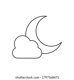 concepto meteorológico, icono de luna y nube sobre fondo blanco, estilo de línea, ilustración vectorial