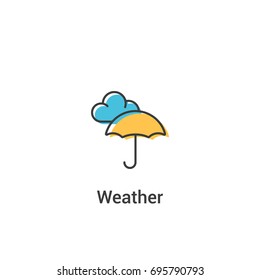Weather concept. Vector illustration in flat line style. Yellow umbrella and blue cloud