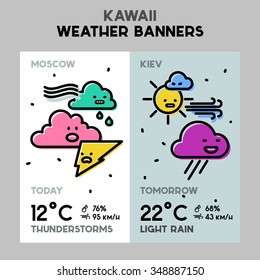 Weather conceptual banners for mobile apps. Line bold design vector illustration online web banner