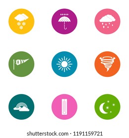 Weather condition icons set. Flat set of 9 weather condition vector icons for web isolated on white background