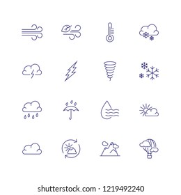 Weather conditions line icon. Set of line icons on white background. Wind, temperature, rain. Climate concept. Vector can be used for topics like weather, meteorology, nature