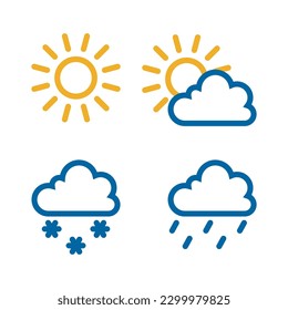 Weather conditions signs set with sun and clouds 