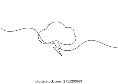 Weather Continuous One Line Drawing of a Storm Cloud with Lightning. Minimalist Vector.