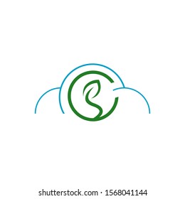 weather control climate change logo vector icon. simple shilhoutte of cloud and green elements for natural temperature change symbol.