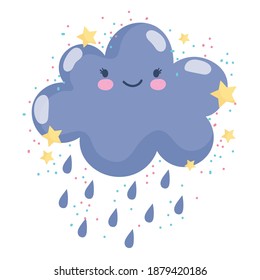 clima lindo nube lluviosa cielo estrellas decoración dibujos animados ilustración vectorial