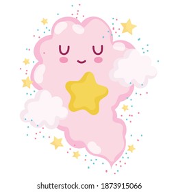 weather cute clouds soft and stars decoration cartoon vector illustration
