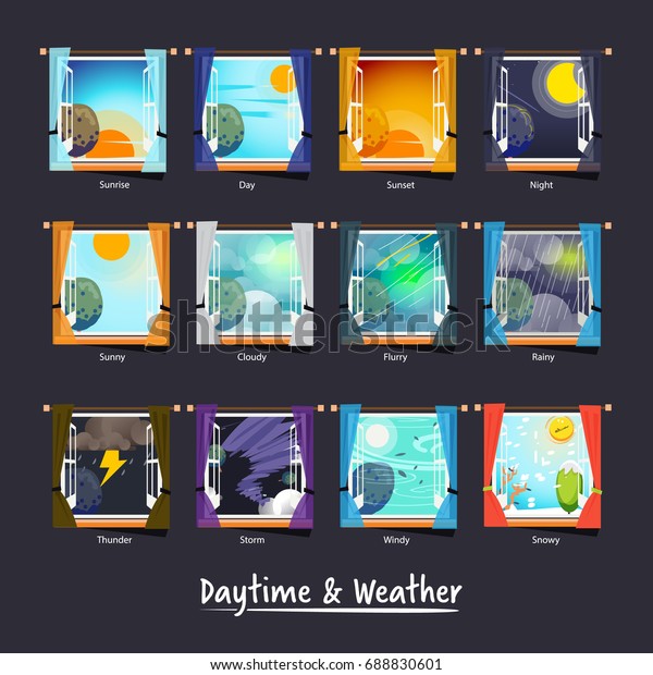weather and daytime outside the window.\
weather icon concept - vector\
illustration
