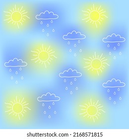 Weather design. Cloud with rain drops and sun.Vector Illustration.