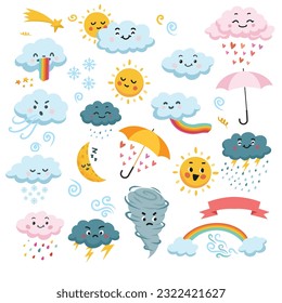 Weather design elements cute stylized sketch