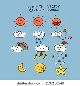 Weather doodle cartoon vector set illustration