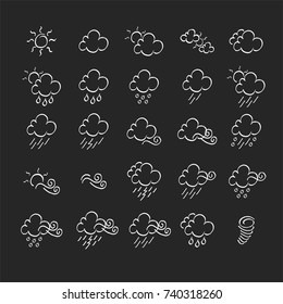 Weather doodle icon set, real pen sketch suitable for for web, mobile and infographics. Vector Illustration