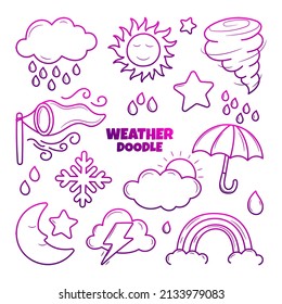 Weather doodle illustration with hand drawn gradient outline style