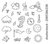 weather doodle vector set illustration with hand draw line art style vector, star, sun