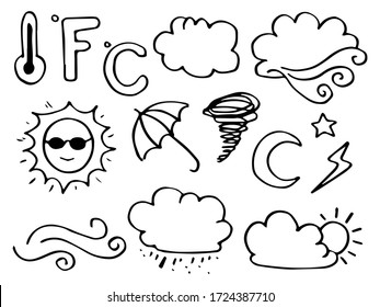 weather doodle vector set illustration with hand draw line art style vector.