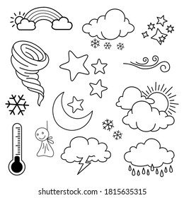 weather doodle vector set illustration with hand draw line art style vector, star, sun