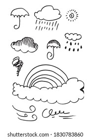 Weather Doodle Vector Set illustration with hand drawn line art style vector