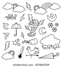 weather doodle vector set illustration with hand draw line art style vector, star, sun