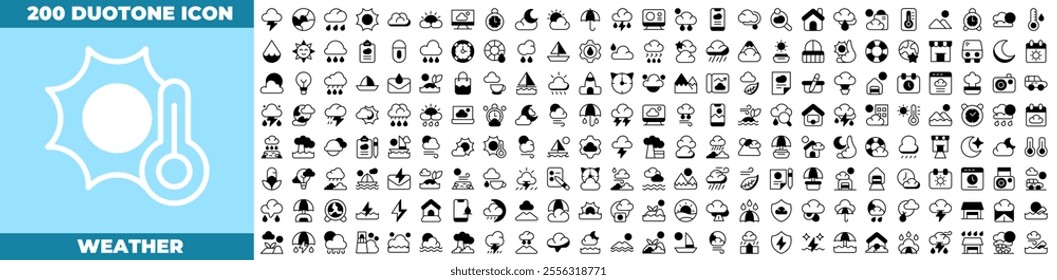 Weather Duotone Editable Icons set. Vector illustration in modern thin duotone style of weather icons: clouds, sunny day, rain, etc