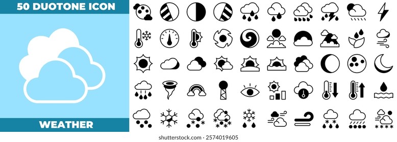 Weather Duotone Editable Icons set. Vector illustration in modern thin duotone style of weather icons: clouds, temperature, sunny day, rain, etc