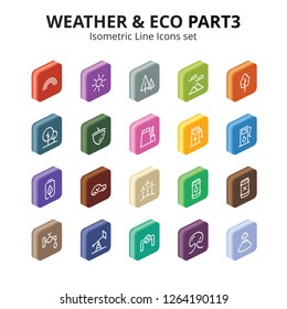 Weather & Eco isometric line icons set