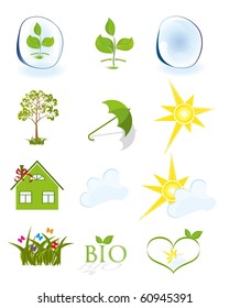 Weather and ecology symbols isolated on white background vector illustration.