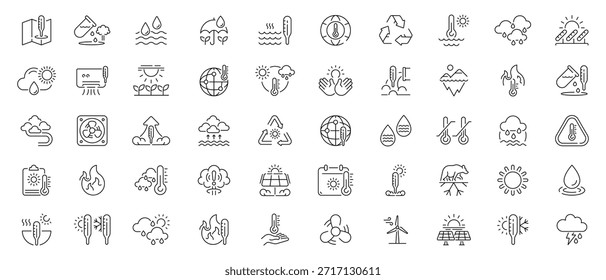 Weather editable line icons set: linear meteorology and climate symbols