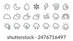Weather editable stroke outline icons set isolated on white background flat vector illustration. Pixel perfect. 64 x 64