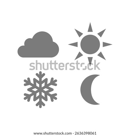 Weather elements vector icon set. Sun, cloud, snow and moon meteorology climate and forecast icons.