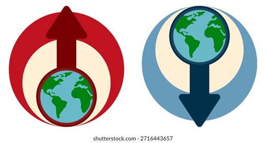 Weather Extremes circle sign between High Temperatures and Low Temperatures, Climate whiplash vector illustration.