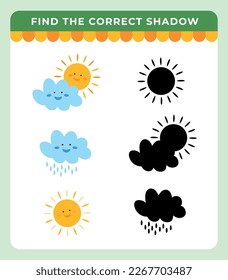 Weather. Find the correct shadow. Educational game for children.