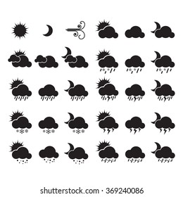 weather flat black icons set 