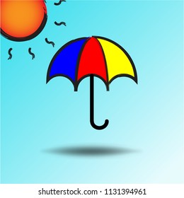 Weather flat icon colourful with shadow. colour umbella in sun light