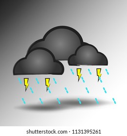 Weather flat icon colourful with shadow. Rainy cloud and thunder