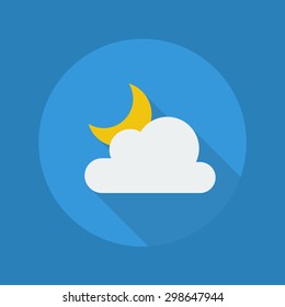 Weather Flat Icon With Long Shadow. Partly Cloudy Night