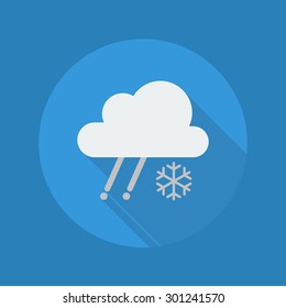 Weather Flat Icon With Long Shadow. Rainy With Snow