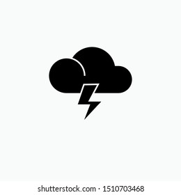Weather Flat Icon : Rainy with Thunder - Vector, Sign and Symbol for Design, Presentation, Website or Apps Elements.