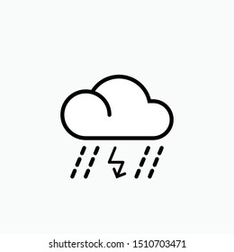 Weather Flat Icon : Rainy with Thunder - Vector, Sign and Symbol for Design, Presentation, Website or Apps Elements.