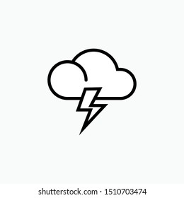 Weather Flat Icon : Rainy with Thunder - Vector, Sign and Symbol for Design, Presentation, Website or Apps Elements.