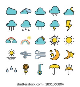 Weather Flat icon Set Full Color With Line Design Vector Template Illustration