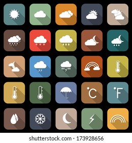 Weather flat icons with long shadow, stock vector
