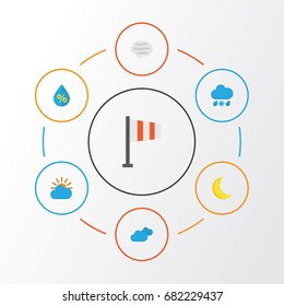 Weather Flat Icons Set. Collection Of Overcast, Drop, Banner And Other Elements. Also Includes Symbols Such As Sunny, Moon, Snow.